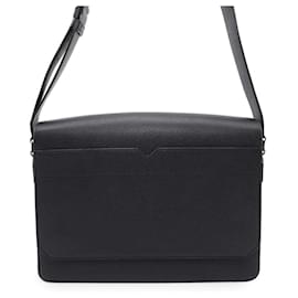 Valextra-Valextra Men's Black Leather Shoulder Bag-Black