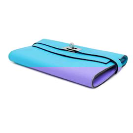 Hermès-Portefeuille Long Hermes Kelly en Chevre Mysore Bleu Aztec-Autre
