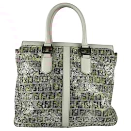 Fendi-Sac à main en toile Zucchino multicolore en cuir Fendi-Multicolore