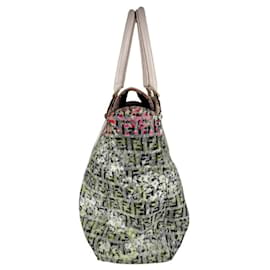 Fendi-Sac à main en toile Zucchino multicolore en cuir Fendi-Multicolore