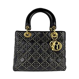 Christian Dior-Christian Dior Black and Gold Leather Handbag-Black,Golden