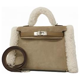 Hermès-Hermes Mini Kelly Teddy Handbag-Cream,Taupe