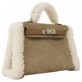Hermès-Hermes Mini Kelly Teddy Handbag-Cream,Taupe