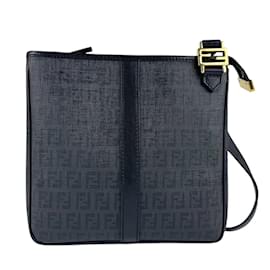 Fendi-Sac à bandoulière en toile enduite Zucchino de Fendi-Noir