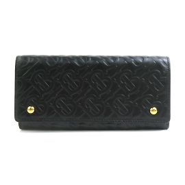 Burberry Black Leather Long Wallet Black