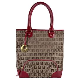 Fendi-Sac à main Fendi Zucchino-Marron,Rouge