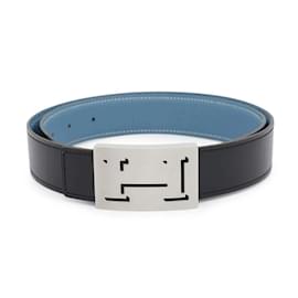 Hermès-Cinto Hermes Kara em preto e jeans azul-Preto,Azul