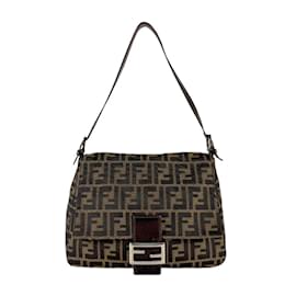 Fendi-Sac à épaule en toile nylon marron Fendi-Marron