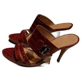 Hermès-Hermès Mules en Crocodile Bordeaux Taille 41-Bordeaux