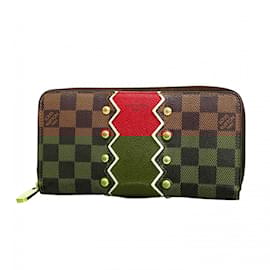 Louis Vuitton-Louis Vuitton Long Wallet in Coquelicot and Ebene-Red,Damier ebene