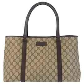 Gucci-Gucci Beige Brown GG Supreme Canvas Leather Tote Bag-Brown,Beige