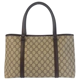 Gucci-Gucci Beige Brown GG Supreme Canvas Leather Tote Bag-Brown,Beige