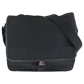 Prada-Prada Tessuto Triangle Logo Plate Messenger Bag-Black