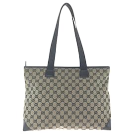 Gucci-Gucci Black GG Canvas and Leather Tote Bag-Black