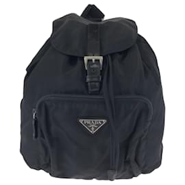 Prada-Prada Tessuto Triangle Logo Plate Backpack-Black