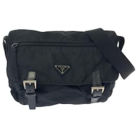 Prada-Prada Tessuto Triangle Logo Plate Messenger Bag-Black