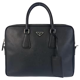 Prada-Prada Saffiano Black Leather Briefcase-Black