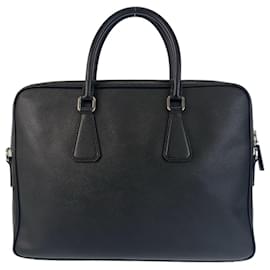 Prada-Prada Saffiano Black Leather Briefcase-Black
