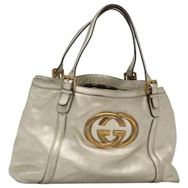 Gucci-GUCCI Interlocking Tote Bag Leather Gold 162094 Auth KD453-Golden