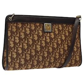 Christian Dior-Christian Dior Trotter Canvas Shoulder Bag Brown Auth 116199-Brown