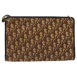 Christian Dior-Christian Dior Trotter Canvas Shoulder Bag Brown Auth 116199-Brown