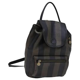 Fendi-Sac à dos en toile Pecan FENDI PVC noir marron or Auth 116694-Marron,Noir,Doré