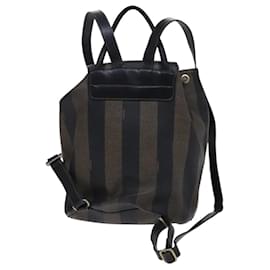 Fendi-Sac à dos en toile Pecan FENDI PVC noir marron or Auth 116694-Marron,Noir,Doré