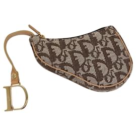 Christian Dior-Christian Dior Trotter Canvas Coin Purse Brown Gold Auth 116062-Brown,Golden