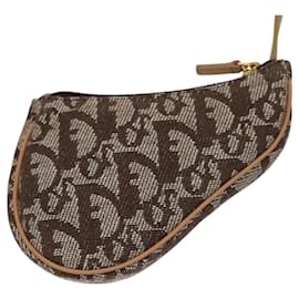Christian Dior-Christian Dior Trotter Canvas Coin Purse Brown Gold Auth 116062-Brown,Golden
