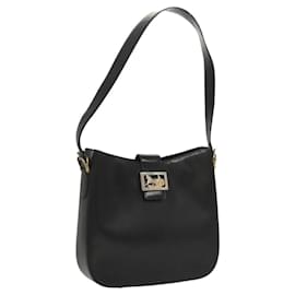 Céline-CELINE Shoulder Bag Leather Black Gold Auth MX169-Black,Golden