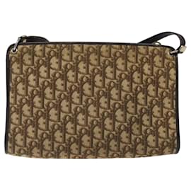 Christian Dior-Christian Dior Trotter Canvas Shoulder Bag Beige Gold Auth 116060-Beige,Golden