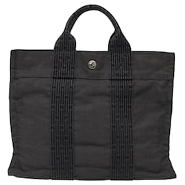 Hermès-HERMES Sac Tote PM Her Line Toile Gris Argent Auth BD1768-Marron,Argenté