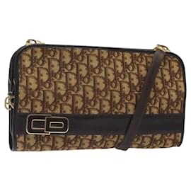 Christian Dior-Christian Dior Trotter Canvas Shoulder Bag Brown Gold Auth ep8530-Brown,Golden