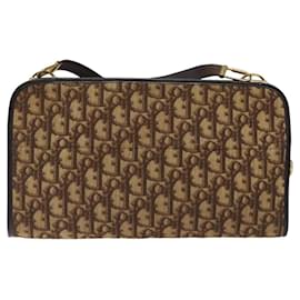 Christian Dior-Christian Dior Trotter Canvas Shoulder Bag Brown Gold Auth ep8530-Brown,Golden