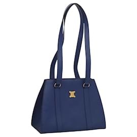 Céline-CELINE Shoulder Bag Leather Blue Gold Auth KD413-Blue,Golden