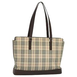 BURBERRY Nova Check Tote Bag Canvas Beige Silver Auth KD427 Silvery Beige