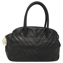 CHANEL V stitch Borsa a Mano in Pelle di Agnello Nera CC Auth bs24282 Nero