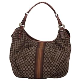 Céline-CELINE Macadam Canvas Shoulder Bag Brown Gold Auth KD519-Brown,Golden
