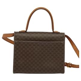 Céline-CELINE Macadam Canvas Hand Bag PVC Leather 2way Brown Gold Auth BD1624-Brown,Golden