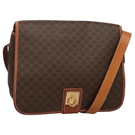 Céline-CELINE Macadam Canvas Shoulder Bag PVC Leather Brown Gold Auth KD317-Brown,Golden