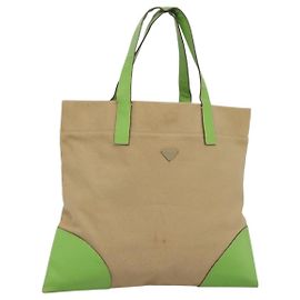 PRADA Borsa Tote Canvas Beige Argento Auth BD1531 Argento Beige