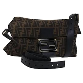 Fendi-FENDI Zucca Canvas Mamma Baguette Bag Black Brown gold 8BT180 Auth mr1167-Brown,Black,Golden