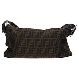 Fendi-FENDI Zucca Canvas Mamma Baguette Bag Black Brown gold 8BT180 Auth mr1167-Brown,Black,Golden