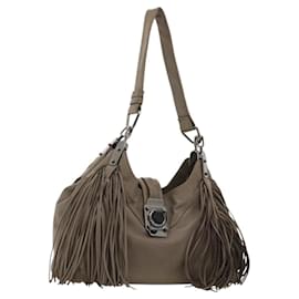 Céline-CELINE Shoulder Bag Leather Gray Auth BD1574-Brown