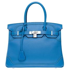 Hermès-HERMES Birkin 30 Bag in Blue Leather - 102625-Blue