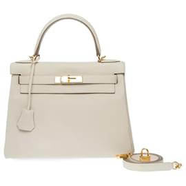 Hermès-HERMES Kelly 28 Bag in Beige Leather - 102628-Beige