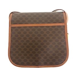 Céline-Celine Macadam Brown Gold Hardware Leather Shoulder Bag Pochette-Brown