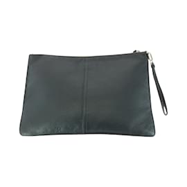Prada-Prada Vitello City Triangle Logo Plate Clutch Bag-Black