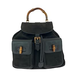 Gucci-Gucci Bamboo Black Brown Suede Leather Backpack-Brown,Black