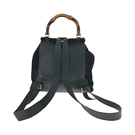 Gucci-Gucci Bamboo Black Brown Suede Leather Backpack-Brown,Black